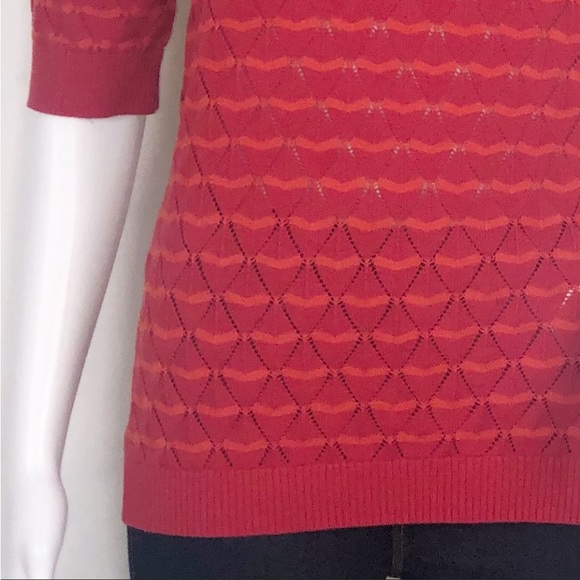 4 Funky Flavours Red & Orange Stripes Scoop Neck Open Knit Diamond Sweater SzXS - Picture 12 of 16